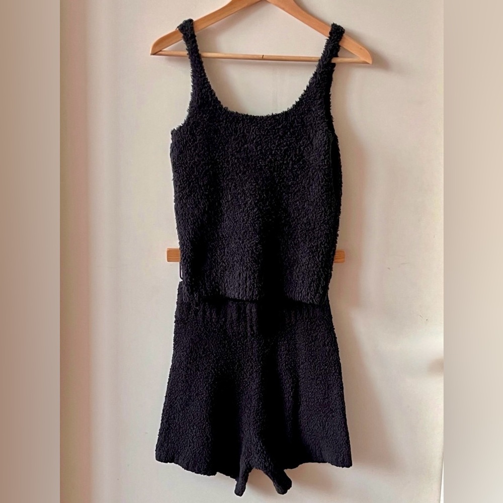 SKIMS Black Fuzzy Tank & Shorts Set